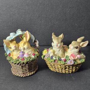 Lot Of Two(2) Yardworks Originals Easter Bunny Basket Figurines Resin Springtime